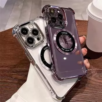 Роскошный прозрачный магнитный чехол Magsafe с покрытием для iPhone 14 13 12 11 Pro Max 14Pro, противоударный прозрачный акриловый чехол с углами iPhone 14 Pro Max чёрный