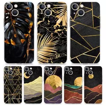 Роскошный прозрачный мягкий чехол для телефона из черного золота с мраморным тропиком для iPhone 14 13 12 11 Pro Max XS X XR SE 7 8 Plus противоударный чехол iPhone XS Max