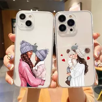 Роскошный прозрачный мягкий чехол для телефона Queen Hair Baby Mom Girl для iPhone 15 14 13 12 11 Pro Max XS X XR 7 8 Plus противоударный чехол iPhone 12 Pro