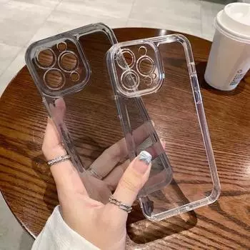 Роскошный прозрачный мягкий силиконовый чехол для телефона iPhone 14 12 11 13 Pro Max Plus 14Pro 14Plus 14promax Противоударный объектив Защита камеры Задняя крышка из ТПУ For iPhone 14 Pro Max чёрный