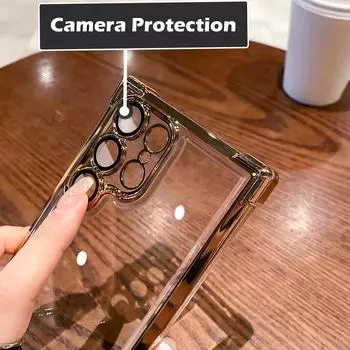 Роскошный прозрачный противоударный чехол с покрытием для Samsung Galaxy S25 S24 S23 FE S22 S21 S20 Plus Note10 20 Ultra A34 A54 A55 A53 A15 A25 Hard Armor Cover For Samsung S24 серебряный