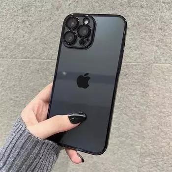 Роскошный прозрачный силиконовый чехол с покрытием для iPhone 14 11 12 13 Pro 15 16 Pro Max Plus Mini X XS XR SE 2020, чехлы, защитная крышка объектива iPhone 14 Pro Max чёрный