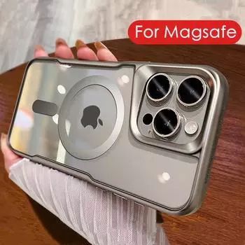 Роскошный прозрачный защитный чехол с магнитной беспроводной зарядкой для iPhone 15 Pro 14 Plus 13Pro 12 11 Pro Max Magsafe, матовый чехол-бампер For iPhone 15 серый