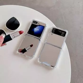 Роскошный прозрачный зеркальный чехол из 2 предметов для телефона Samsung Galaxy Z Fold6 Fold5 Fold4 3 Flip6 Flip5 Flip4 3 акриловый противоударный прозрачный тонкий складной чехол Samsung Z Fold6 серебряный
