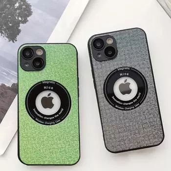 Роскошный яркий защитный чехол для беспроводного зарядного устройства Magsafe для iPhone 14 13 12 11 Pro Max Plus с логотипом и квадратным отверстием, бампер Funda For iPhone 14 Plus зелёный