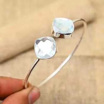 Роскошный Радужный Мистический Топаз, драгоценный камень ручной работы, ювелирные изделия из стерлингового серебра 925 пробы, манжеты/браслет для нее Adjustable белый