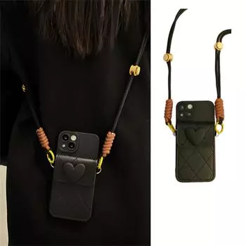 Роскошный регулируемый ремешок через плечо с ромбом и держателем для карт, черный чехол для iPhone 16 15 11 12 13 14 Pro Max, задняя крышка For iPhone 11