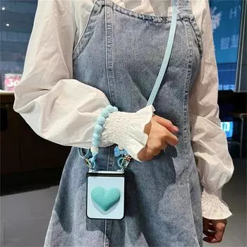 Роскошный ремешок через плечо с кожаным ремешком и бусинами, браслет с 3d сердечком, чехол для Samsung Galaxy Z Flip 3 4 5g Z Flip3 Flip4 Zflip3, чехол for Z Flip 4