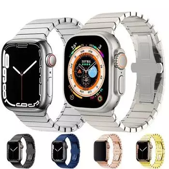 Роскошный ремешок для часов из нержавеющей стали для Apple Watch 8, 45 мм, 38, 40, 41, 42, 44 мм, металлический бамбуковый ремешок для IWatch Series Ultra 9, 7, 6, 5, 4, 3 38mm 40mm 41mm
