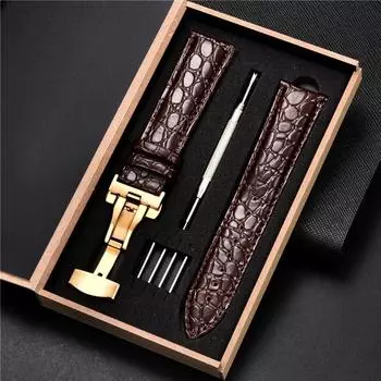 Роскошный ремешок для часов с крокодиловым узором, кожаные ремешки 18 мм, 20 мм, 22 мм, 24 мм с автоматической застежкой из нержавеющей стали, ремешок для наручных часов