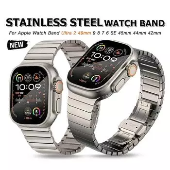 Роскошный ремешок из нержавеющей стали для Apple Watch Ultra 2 1 49 мм 45 мм 44 мм 42 мм 41 мм 40 мм 38 мм браслет для iWatch Series 9 8 7 6 5 4 металлический ремешок