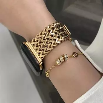 Роскошный ремешок из нержавеющей стали для Apple Watch 9 8 7 6 SE 5 3 45/44/42/41 мм, металлический плетеный браслет Correa iWatch Ultra 49 мм 40 38 мм 38mm 40mm 41mm