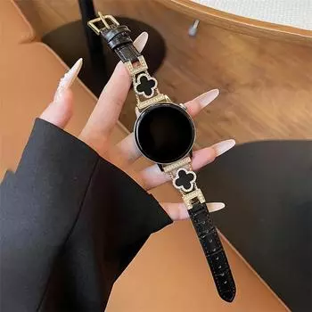 Роскошный ремешок с клеверными бриллиантами 20 мм 22 мм для Samsung Galaxy Watch 6 4 Classic 3 5 Pro 40 44 42 46 мм кожаный браслет женский ремешок 20MM