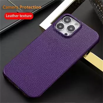 Роскошный ретро-чехол с текстурой кожи личи для Iphone 14 12 13 11 Pro Max 14promax, защита для камеры, противоударный жесткий чехол для ПК, принципиально For iPhone 12