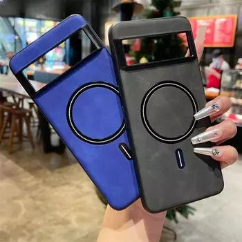 Роскошный ретро матовый кожаный чехол Magsafe для Google Pixel 9 Pro XL 8 7 Pro 8A 7A магнитный беспроводной зарядный противоударный чехол Shell For Pixel 9 красный