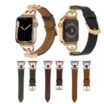 Роскошный ретро-ремешок для Apple Watch Series 9 8 7 SE3, кожаный ремешок для часов, металлический браслет с пряжкой из розового золота для Apple Watch 49 мм, 45 мм, 44 мм, 41 мм, ремешок