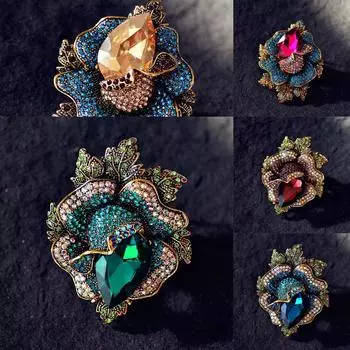Роскошный ретро-стиль атмосферы кристалл сплав цветной бриллиант цветок брошь брошь пальто костюм булавка украшение фиолетовый