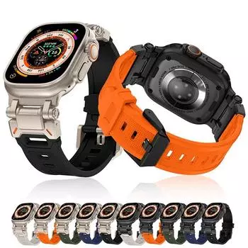 Роскошный резиновый спортивный ремешок из ТПУ для Apple Watch Ultra 2, 49 мм, 45 мм, 44 мм, 42 мм, силиконовый ремешок титанового цвета для iWatch 9 8 SE 7 6 4 5