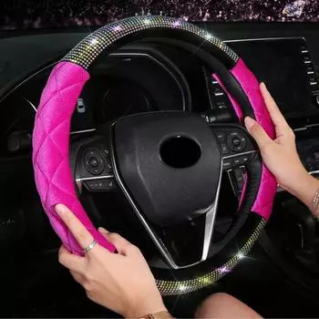 Роскошный ромбовидный бриллиантовый кристалл модный плюшевый чехол на руль автомобиля 38 см универсальные аксессуары для интерьера сохраняют тепло чёрный