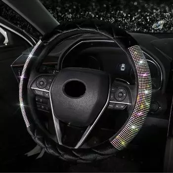 Роскошный ромбовидный бриллиантовый кристалл модный плюшевый чехол на руль автомобиля 38 см универсальные аксессуары для интерьера сохраняют тепло чёрный