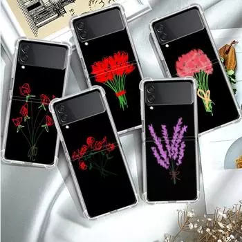 Роскошный роскошный чехол с цветком для Samsung Galaxy Z Flip 3 4 5g Funda Z Flip3, прозрачный жесткий противоударный чехол для ПК, чехол для телефона Samsung Z Flip 5G