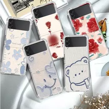 Роскошный роскошный чехол с цветком для Samsung Galaxy Z Flip 3 4 5g Funda Z Flip3, прозрачный жесткий противоударный чехол для ПК, чехол для телефона Samsung Z Flip 5G