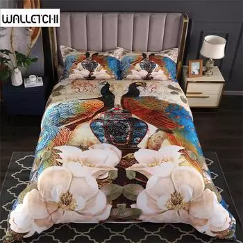Роскошный розовый павлин пододеяльник цветочный комплект постельного белья ретро павлин перо животное тема одеяло покрывало для украшения спальни EU single(135x200cm)