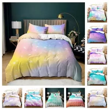 Роскошный семейный комплект постельного белья с 3D цветным принтом цвета радуги, пододеяльник и наволочка, односпальная двуспальная кровать, полноразмерное украшение для спальни DE 100x135cm