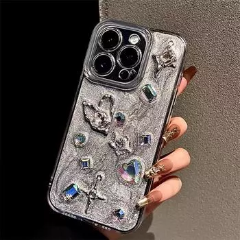 Роскошный серебряный чехол для телефона с капельками клея и сердца со сверкающими бриллиантами для iPhone 15 Pro Max 11 12 13 14 Pro Max, жесткий чехол для задней панели ПК For iPhone 11