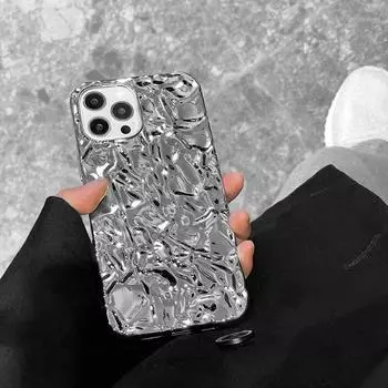 Роскошный серебряный оловянный бумажный чехол для телефона для iPhone 15 14 13 11 12 Pro Max X XS Max XR, противоударный мягкий чехол с водной рябью iPhone 15 Pro Max