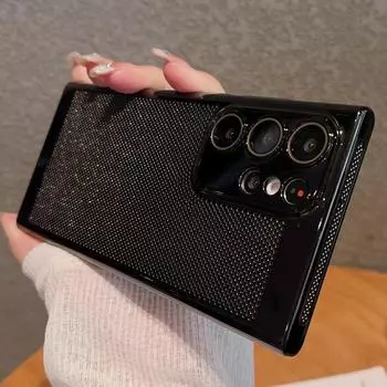 Роскошный сетчатый чехол с покрытием для рассеивания тепла для Samsung Galaxy S25 S24 S23 S22 S21 S 24 Ultra Plus, защитный чехол для объектива камеры, бронированный чехол для телефона For Samsung S24 Ultra чёрный