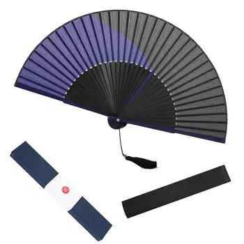 Роскошный шелк Роскошь поставляется с сумкой Подарочная коробка День рождения Летний фейерверк Японский Кабуки Предотвращение теплового удара Синий [Ганве] Веер, мужской, веер, модный,