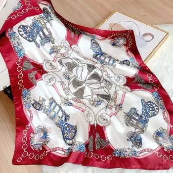 Роскошный шелковый атласный платок женский мусульманский шарф хиджаб с принтом простая женская повязка для волос на запястье шейный платок буфанда 90x90cm