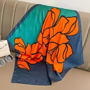 Роскошный шелковый квадратный шарф для женщин с цветочным принтом, мягкий атласный ободок для волос, шейный платок, хиджаб, женская повязка на голову, платок, платок 70x70cm