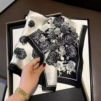 Роскошный шелковый квадратный шарф с принтом для женщин, атласный шейный платок, весенняя повязка для волос, платок, бандана, эшарп, галстук, шаль, накидка One Size