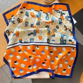 Роскошный шелковый квадратный шарф с принтом кошки, женский весенний галстук-шаль, накидка для волос, рук, запястий, хиджаб, бандана 70 70cm