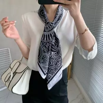 Роскошный шелковый шарф 90x90 см, женский популярный принт, квадратный шарф для волос, женская шаль, бандана, кашне, хиджаб, платок, носовой платок 90*90cm чёрный