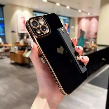 Роскошный силиконовый чехол-держатель для браслета для iPhone 11 12 13 Pro Max X XR, противоударный чехол с золотым покрытием в виде сердца на SE 7 8 Plus For iPhone SE2 2020
