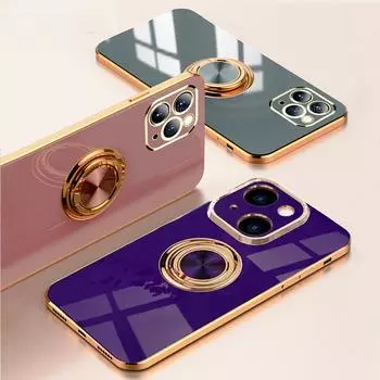 Роскошный силиконовый чехол-держатель для iPhone 15 14 11 12 13 Pro Max Mini X XR 8 Plus с поворотной подставкой, противоударный чехол iPhone 7 8 SE2022 чёрный