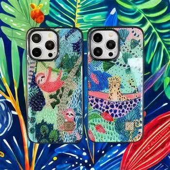 Роскошный силиконовый чехол для iPhone 16 15 14 13 12 11 Pro Max Plus с рисунком ручной работы в виде граффити, ленивца, леопарда, милого блестящего чехла For iPhone 11