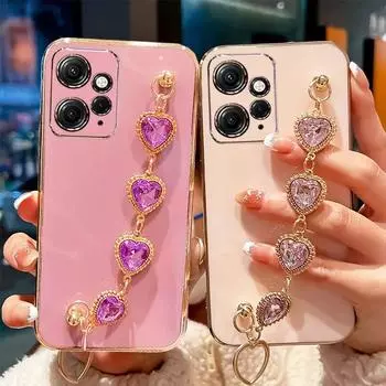 Роскошный силиконовый чехол с бриллиантовым браслетом и цепочкой для Xiaomi 13T Pro Redmi Note 12 Pro 4G 12S 12C 10C 13C, противоударный защитный чехол Redmi Note12 4G бежевый