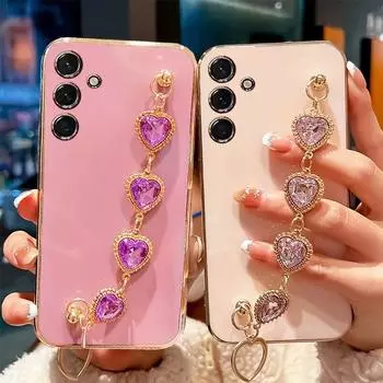 Роскошный силиконовый чехол с бриллиантовым браслетом и цепочкой для Samsung Galaxy S24ultra S23 S22 A13 A32 A14 A33 A53 M54 A73 A05s A04E A54 A25 S23fe, противоударный чехол For samsung A13 4G чёрный