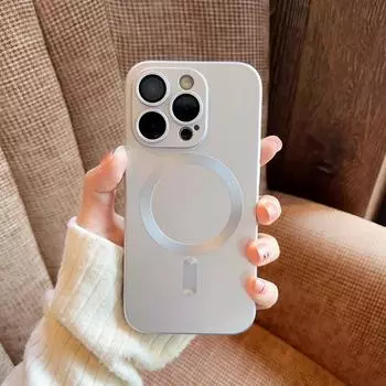 Роскошный силиконовый магнитный чехол с металлической краской для Magsafe чехол для iPhone 16 15 14 13 12 11 Pro Max X XS XR 7 8 Plus SE чехол для беспроводной зарядки For iphone XS MAX темно-фиолетового