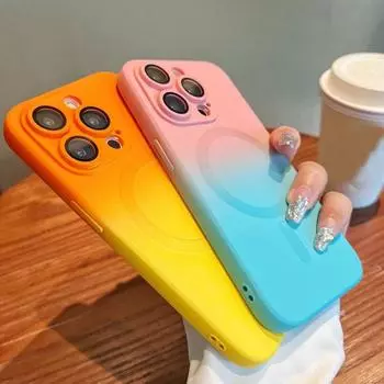 Роскошный силиконовый разноцветный противоударный чехол Magsafe с градиентом для iPhone 15 14 13 12 11 Pro Max, чехол для беспроводной зарядки iPhone 15 Pro Max синий