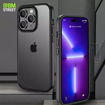 Роскошный силиконовый защитный чехол для телефона для iPhone 15 Pro 12 13 14 Pro Max 14Plus PC, защита объектива, мягкая рамка, противоударная матовая задняя крышка For Iphone 14 чёрный