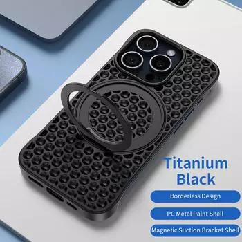 Роскошный сотовый чехол для телефона с вращающейся на 360 ° подставкой и рассеиванием тепла для iPhone 16 15 14 13 Pro Max Nude Ultra-thin Phone C iPhone 13 Pro чёрный