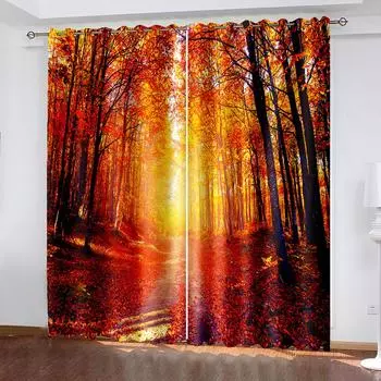 Роскошный современный закат ослепительный абстрактный арт дерево затенение спальня кухня окно шторы комплект для гостиной 2 шт бесплатная доставка 100W130H(CM)40x51in&Rod Pocket