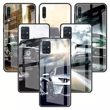 Роскошный стеклянный чехол для Samsung Galaxy A51 A52 A50 A71 A21s A31 A70 A72 A10 A30 M31 M51 Soft Edge Back Capa Sports Cars Male Men Samsung M31