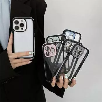 Роскошный стеклянный объектив, прозрачный чехол 3-в-1 для iPhone 16 Pro Max 15 14 Plus 13 12 Pro 11, защита от падения, все включено iPhone 16 Pro Max белый