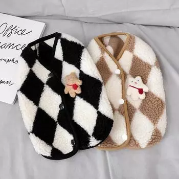 Роскошный стиль клетчатая флисовая одежда для щенков, пальто для маленьких собак, куртка, милый жилет для медведя, одежда для кошек, зимние наряды для домашних животных, костюм для йорков XL